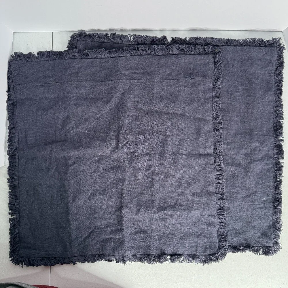 Set of 2 Navy‎ Blue Fringe Pillow Covers – 17.5” Square with Zipper Backs